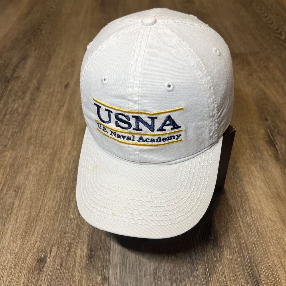 Vintage The Game US Naval Academy Hat Cap Faded Split‎ Bar RARE White Military